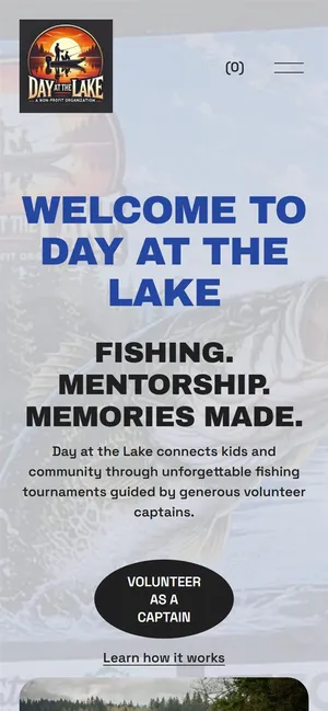 Day at the Lake homepage on a phone.